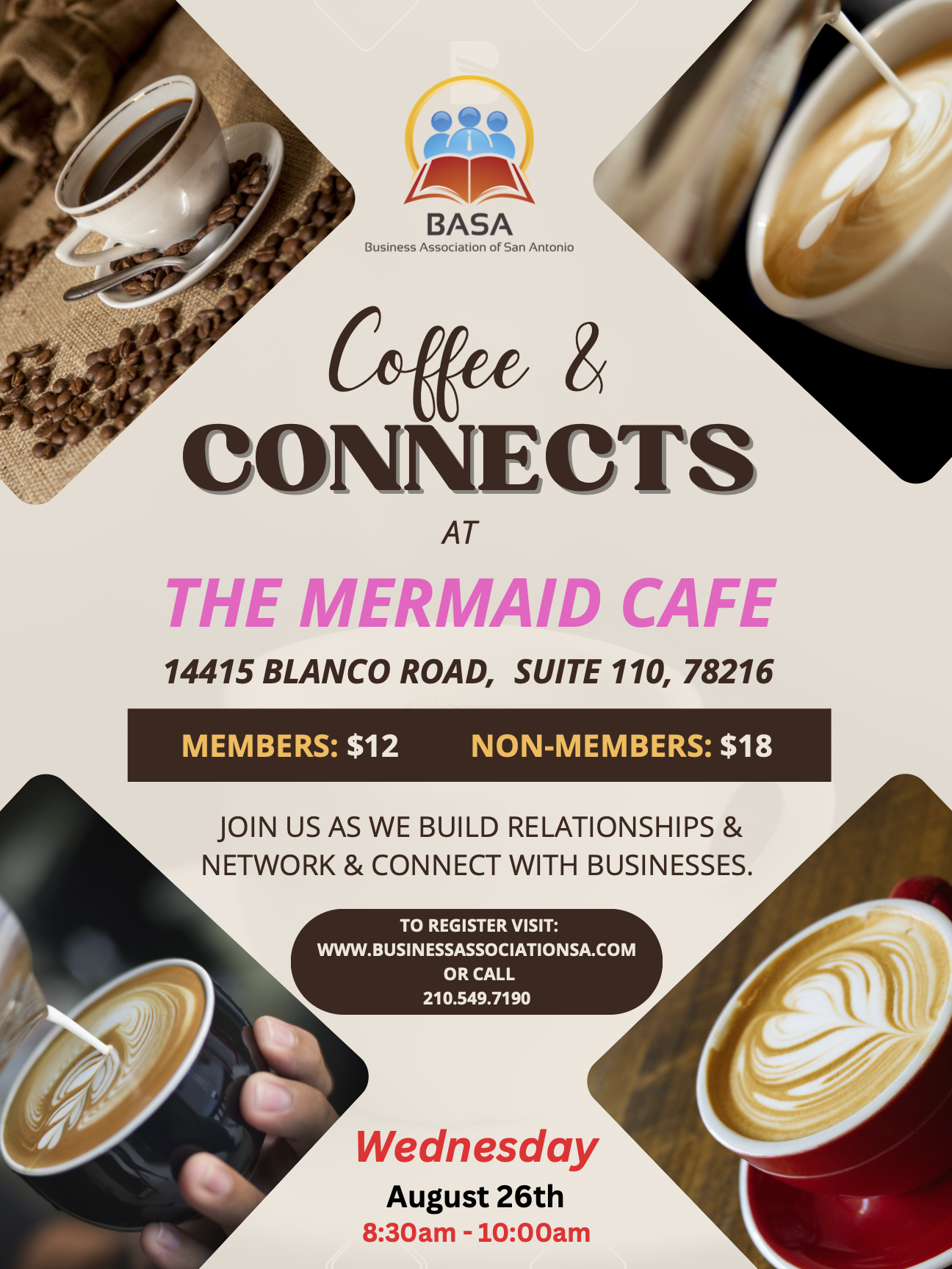 Coffee & Connects at The Mermaid Cafe flyer