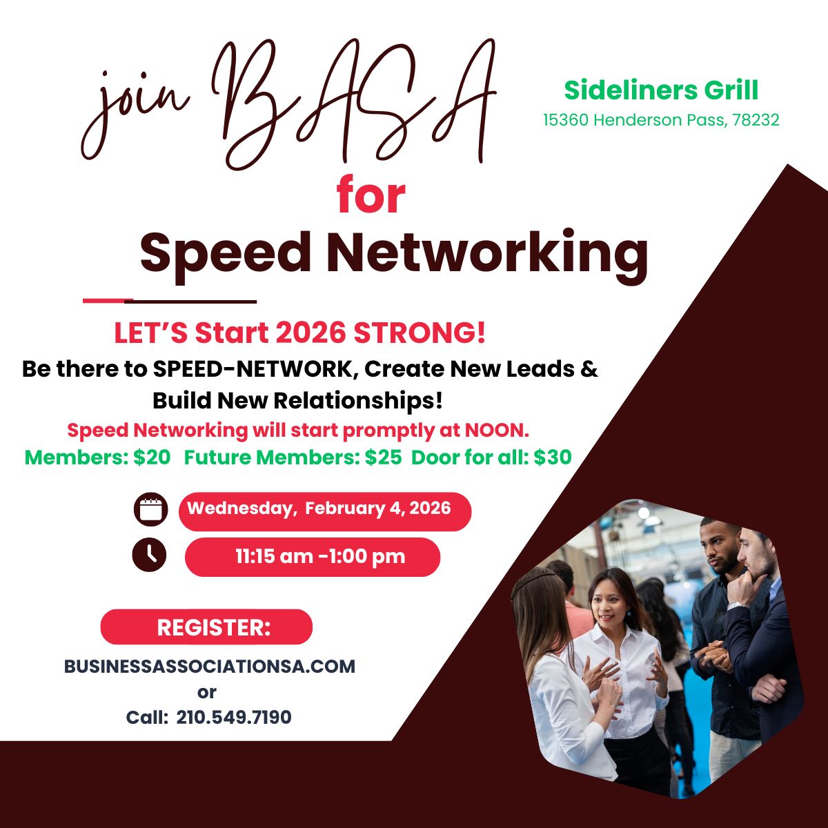 February Speed Networking at Sideliners Grill flyer