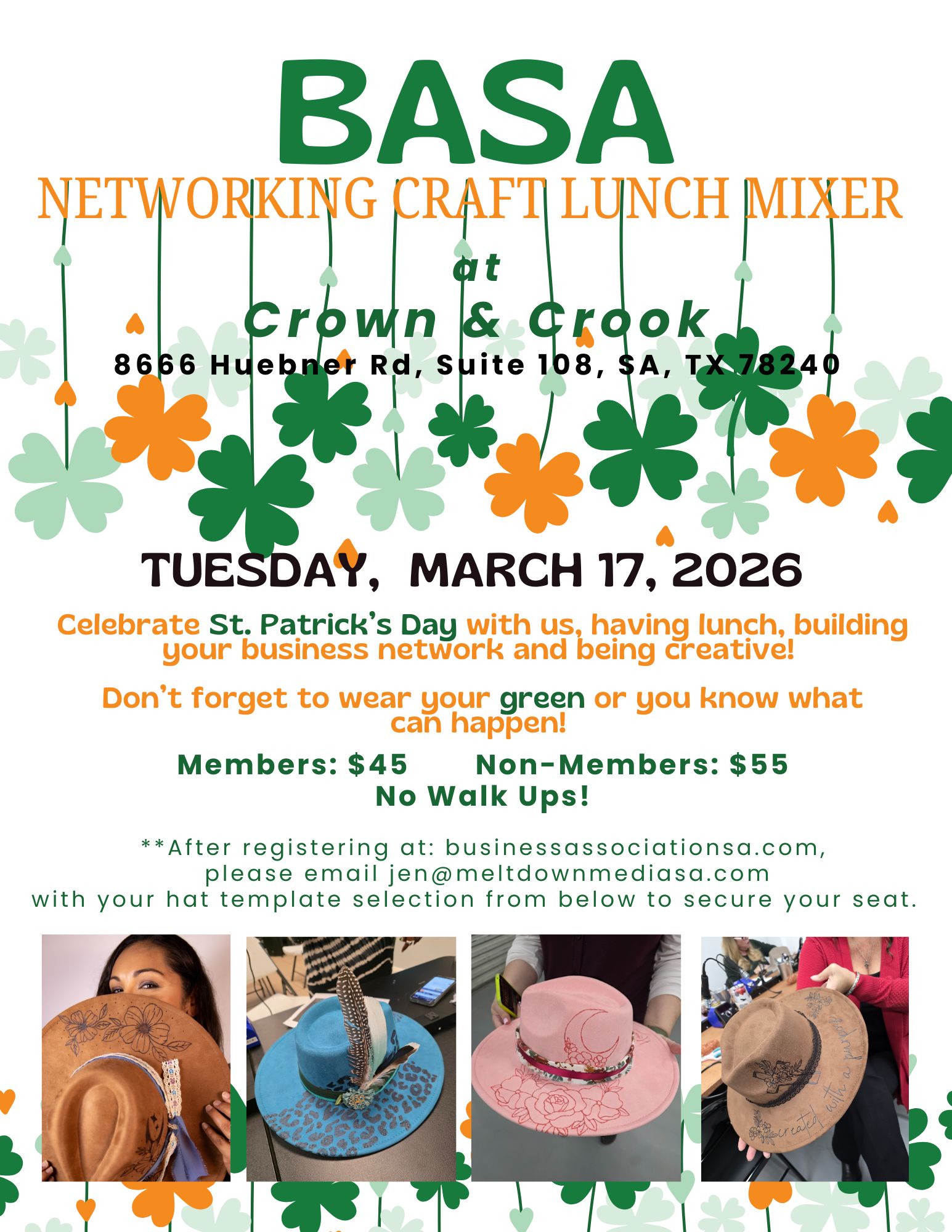 BASA St. Patrick's Day Networking Craft Lunch - Get Your Creative Hat On! flyer