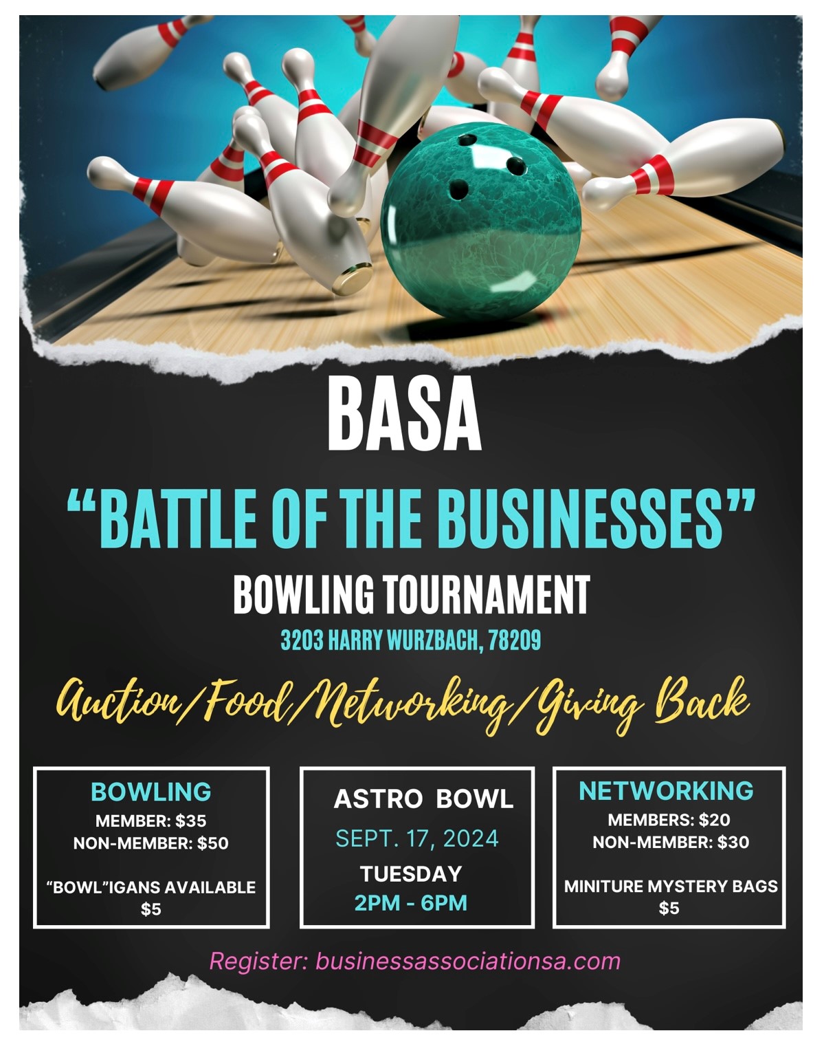 Battle of the Businesses Bowling Tournament flyer