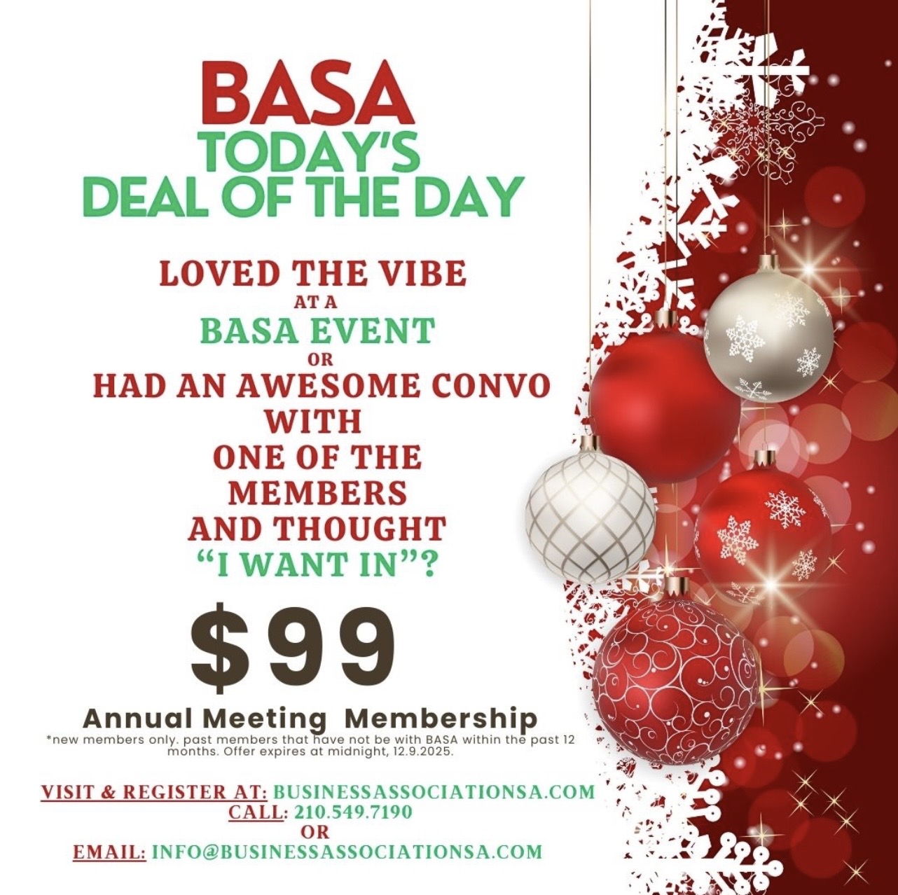 🎄 BASA TODAY'S DEAL OF THE DAY! 🎄 flyer