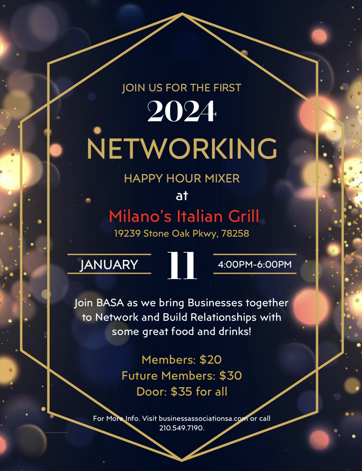 Happy Hour BASA Mixer @Milanos flyer