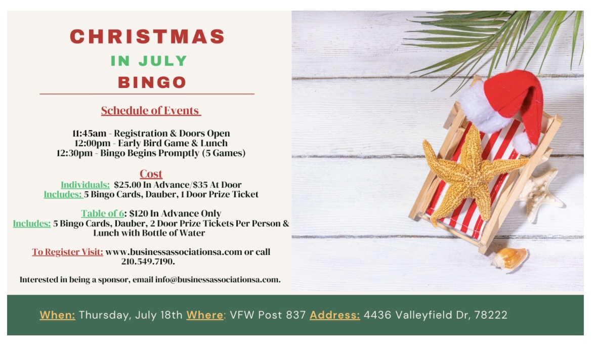 BASA “Christmas in July” Bingo flyer