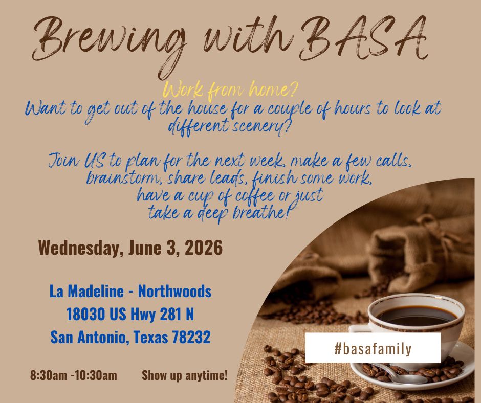 Brewing with BASA - Coffee & Co-Working Networking flyer