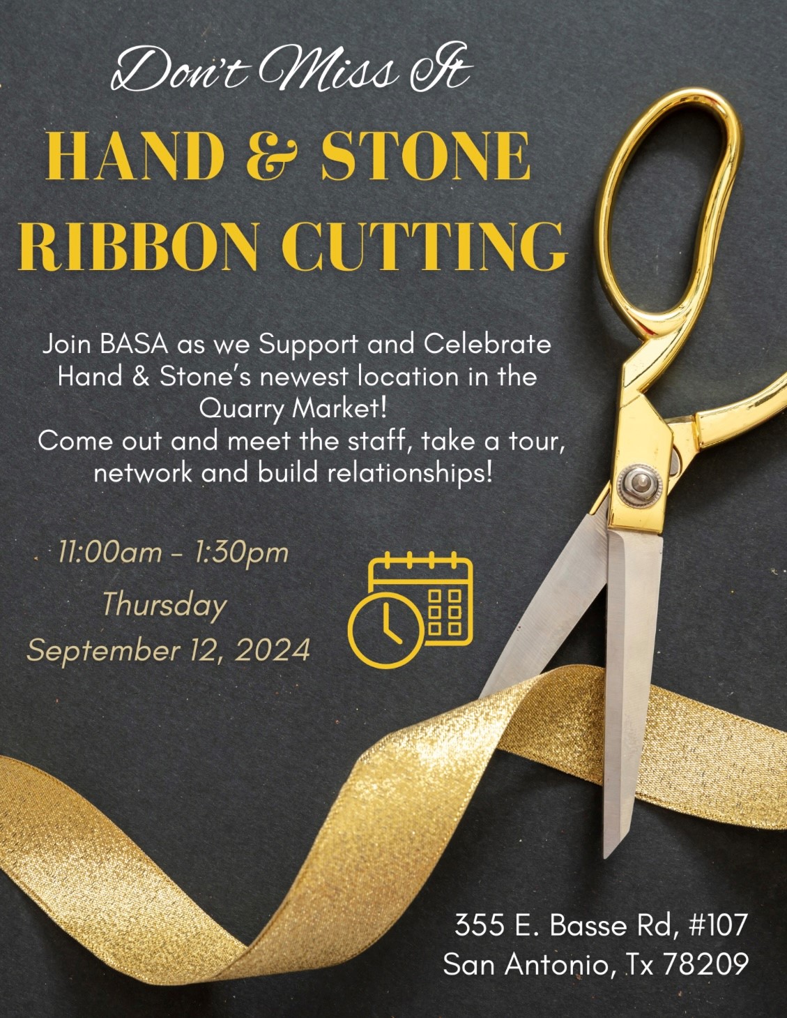 Ribbon Cutting @ Hand & Stone flyer