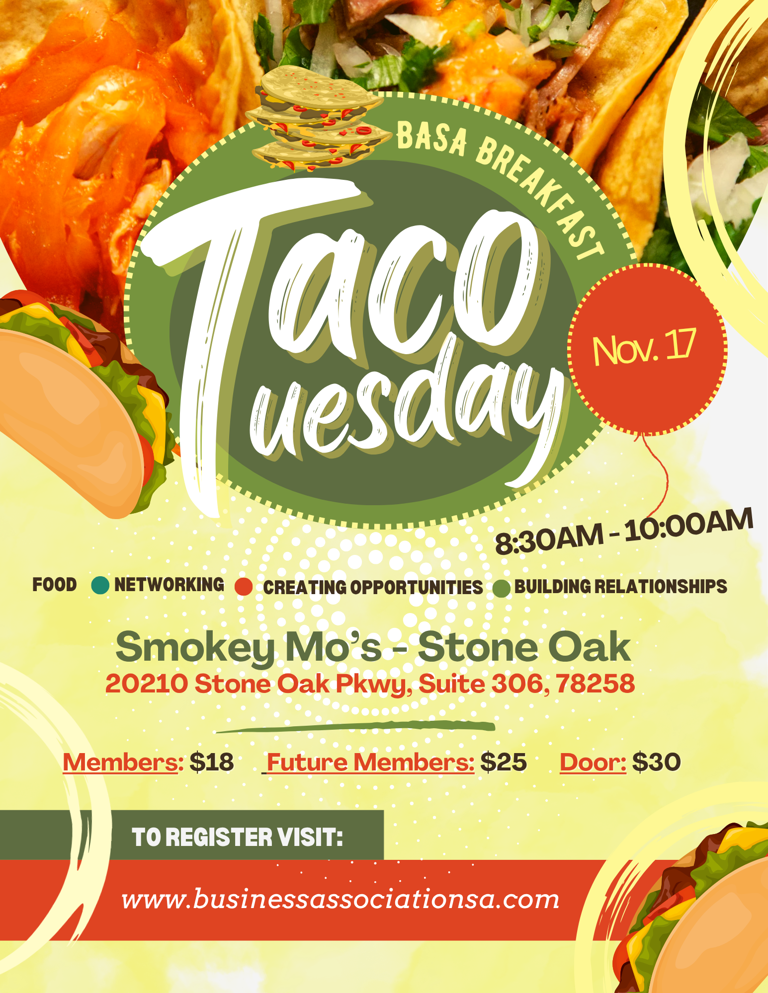 BASA Breakfast: Taco Tuesday flyer