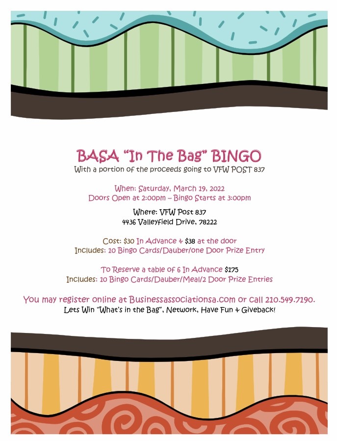 BASA “In The Bag” Bingo flyer