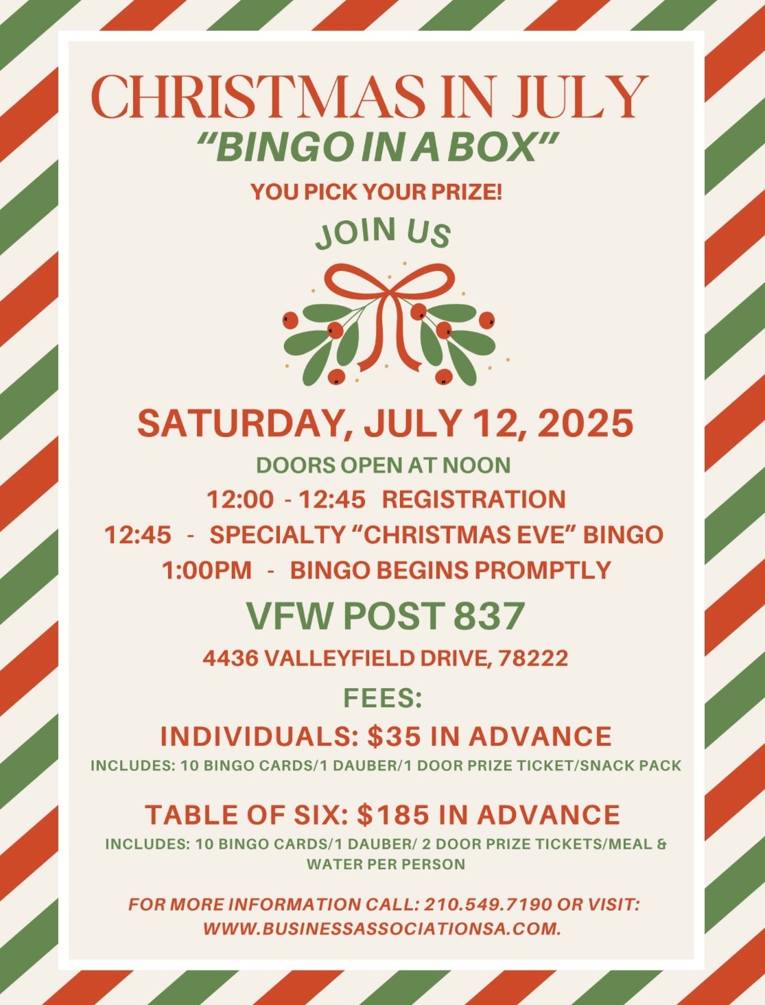 Christmas in July "Bingo in a Box" Event flyer
